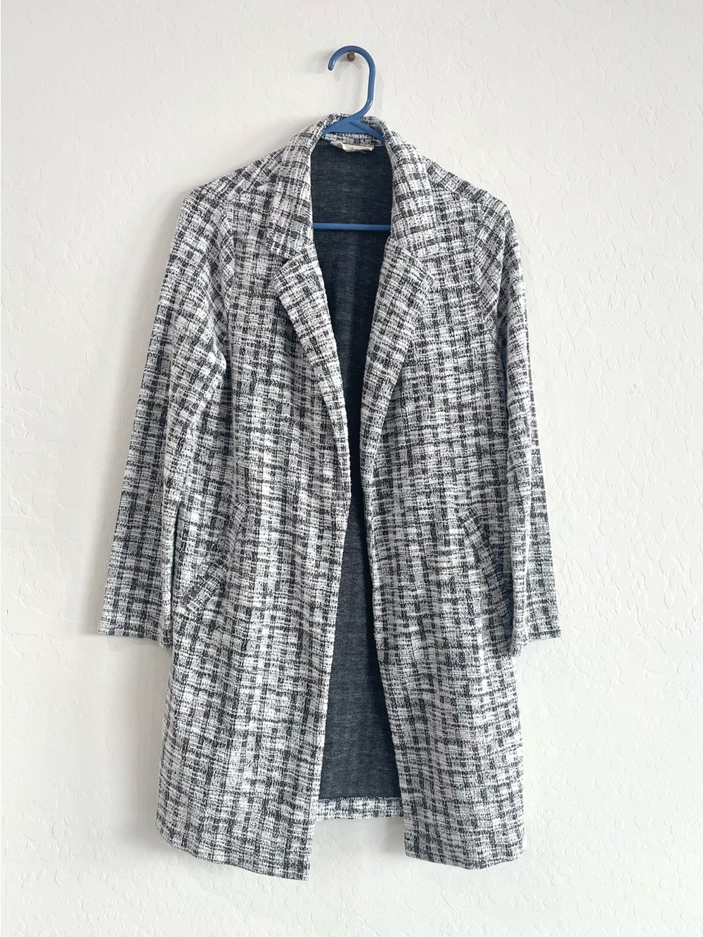 Melloday Open-Front Plaid Trench Coatigan - Black & White